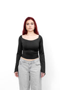 STRUCTURED SQUARE NECK TOP - Black