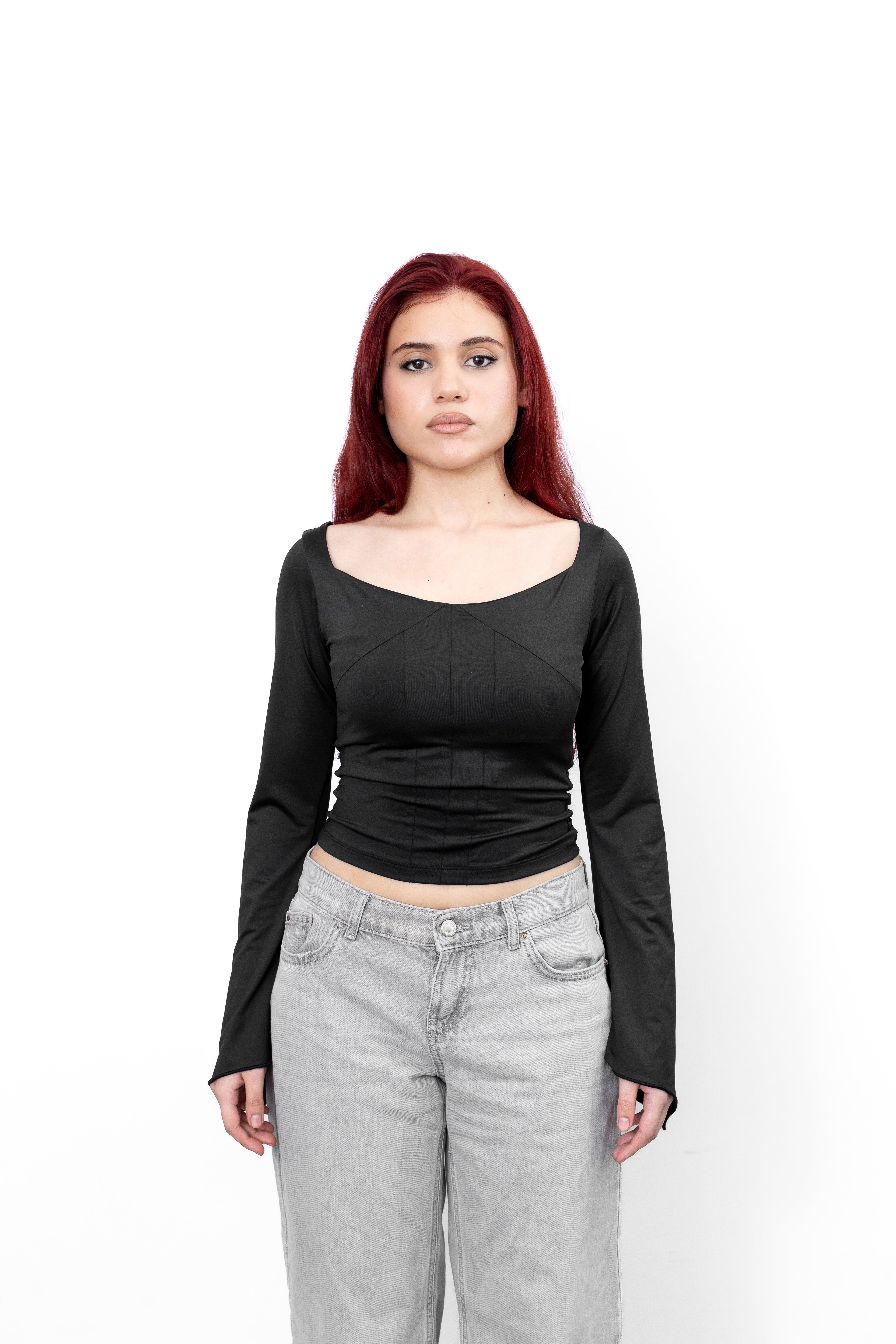 STRUCTURED SQUARE NECK TOP - Black