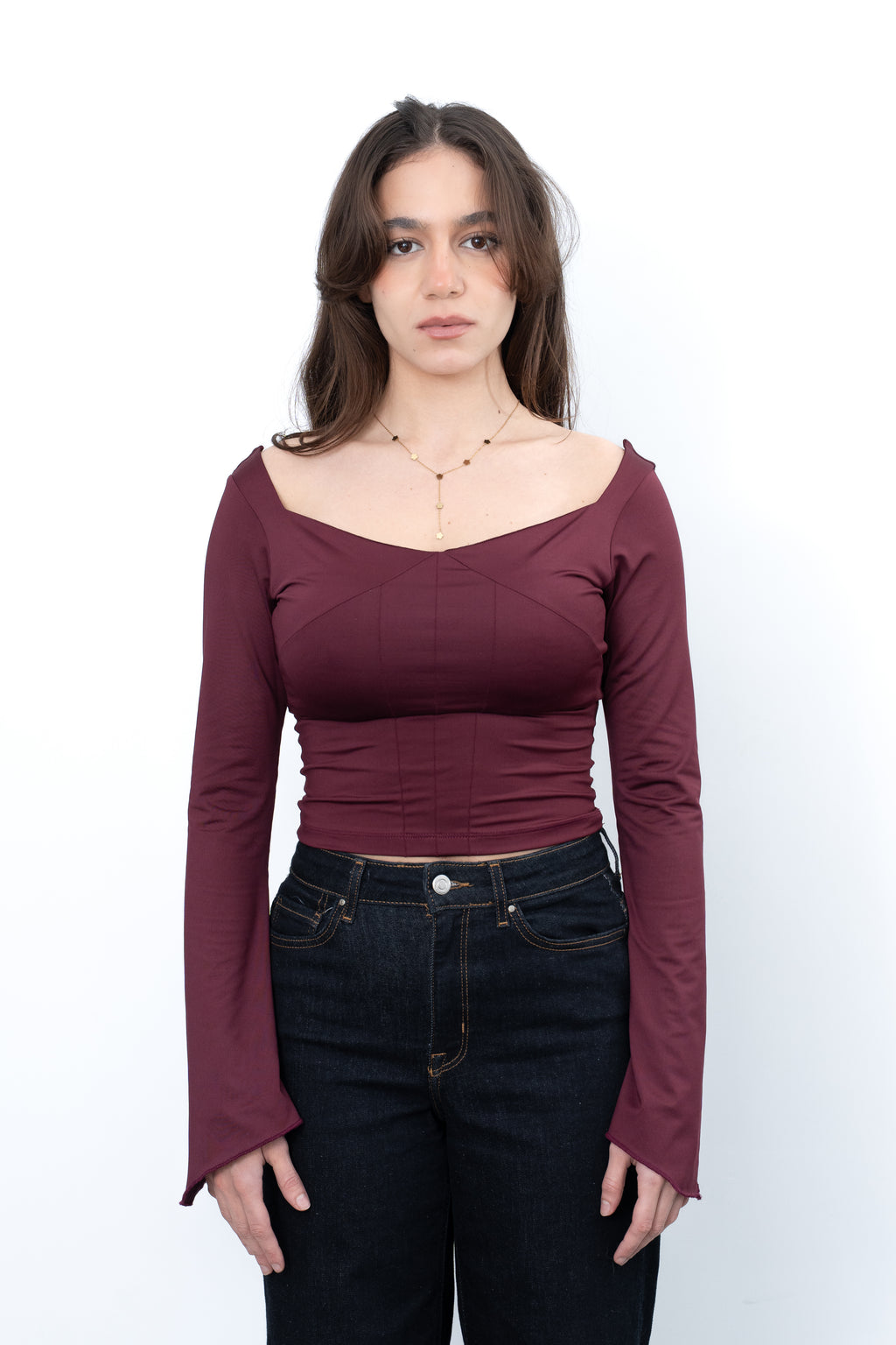 STRUCTURED SQUARE NECK TOP - Burgundy