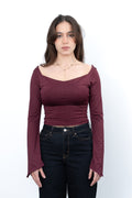 STRUCTURED SQUARE NECK TOP - Burgundy