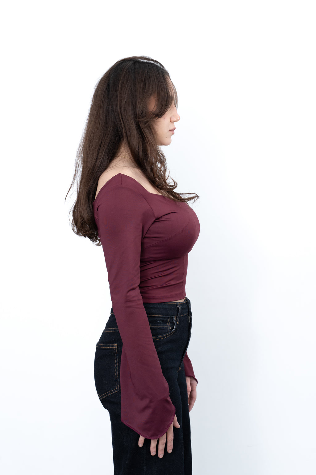 STRUCTURED SQUARE NECK TOP - Burgundy