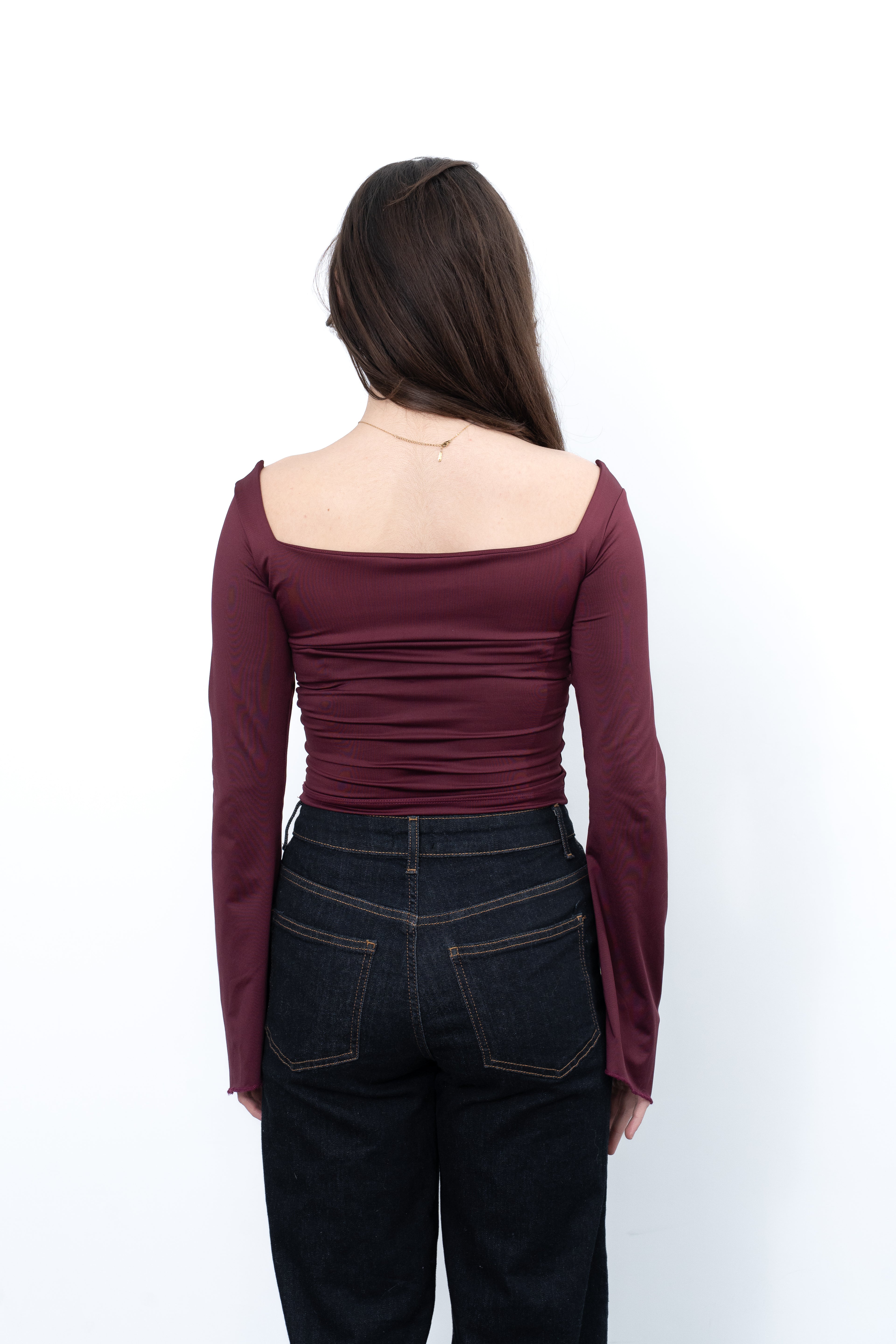 STRUCTURED SQUARE NECK TOP - Burgundy