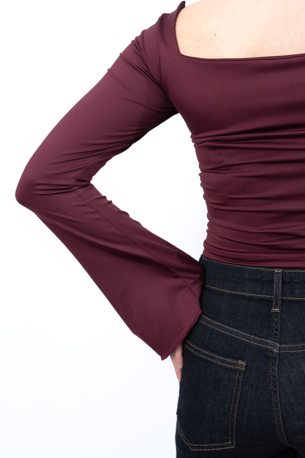 STRUCTURED SQUARE NECK TOP - Burgundy