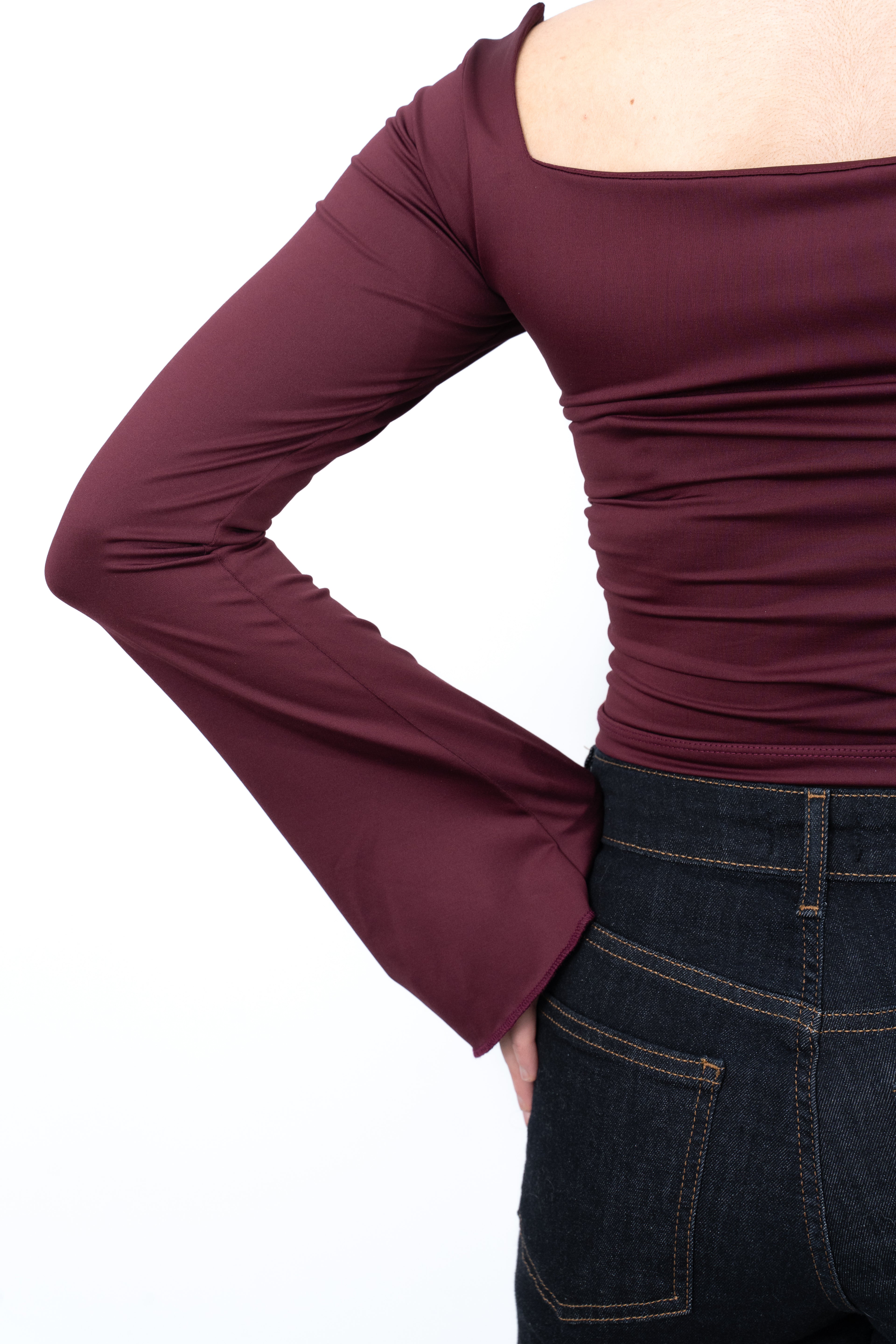 STRUCTURED SQUARE NECK TOP - Burgundy