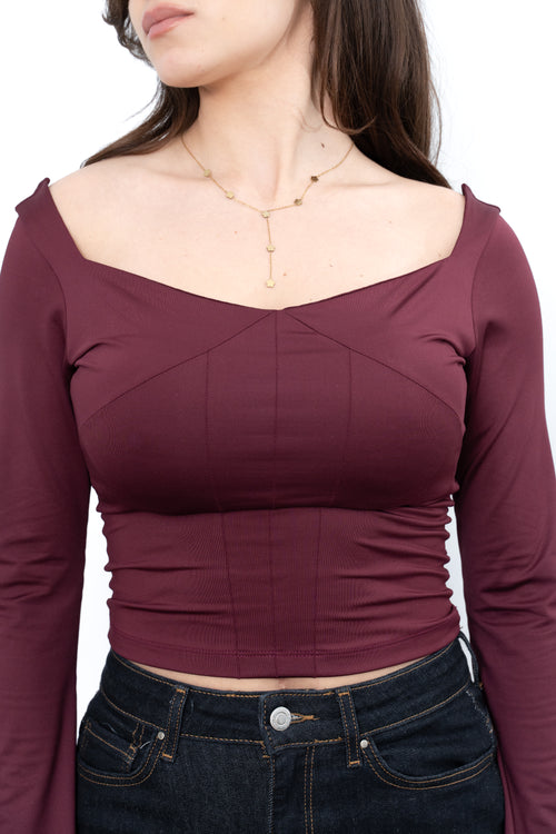 STRUCTURED SQUARE NECK TOP - Burgundy