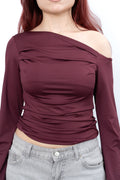 ASYMMETRICAL OFF-SHOULDER TOP - Burgundy