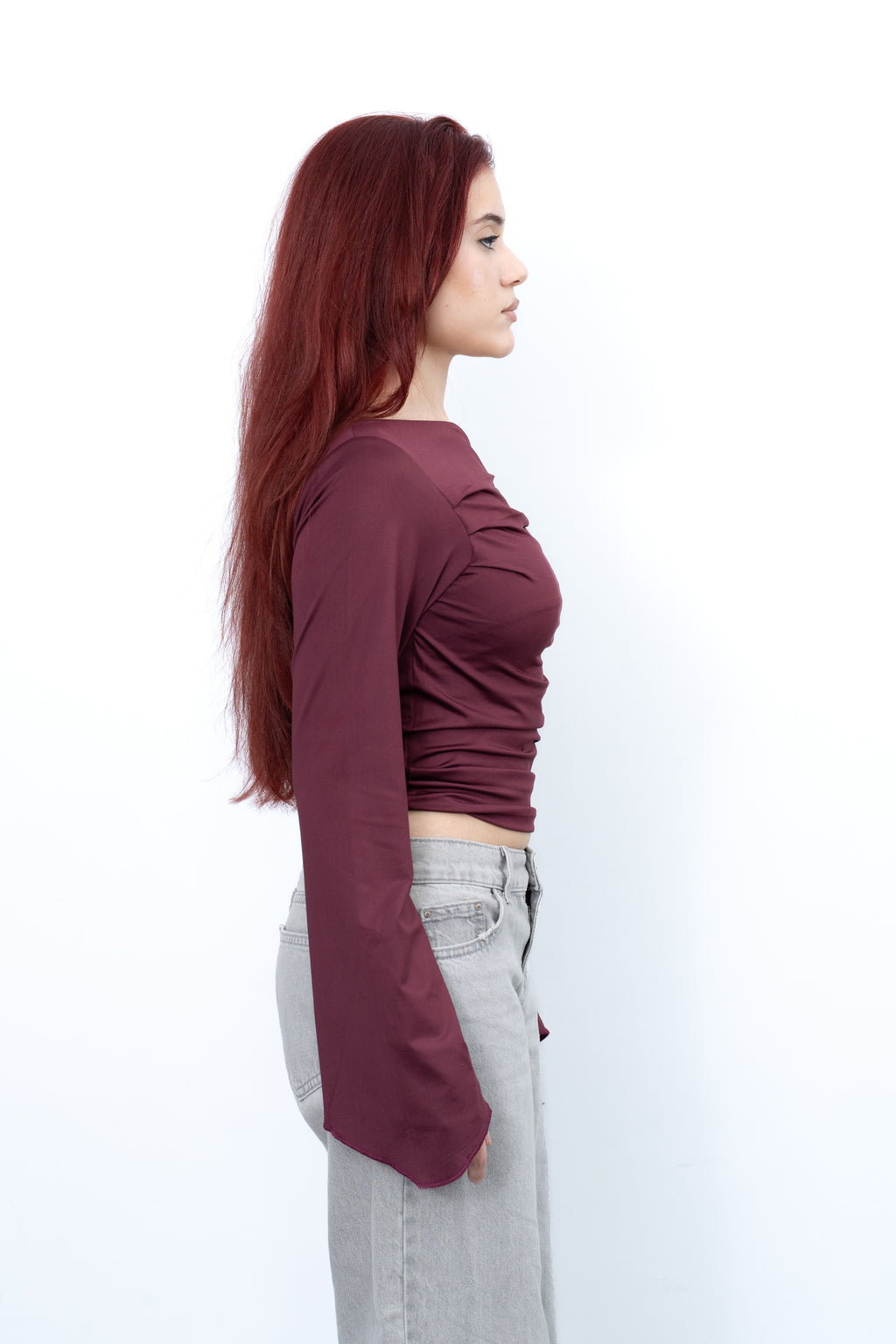 ASYMMETRICAL OFF-SHOULDER TOP - Burgundy