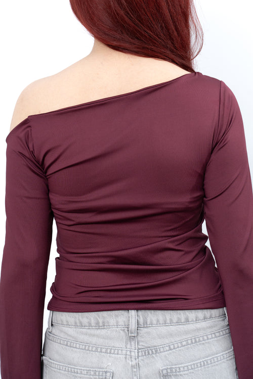 ASYMMETRICAL OFF-SHOULDER TOP - Burgundy