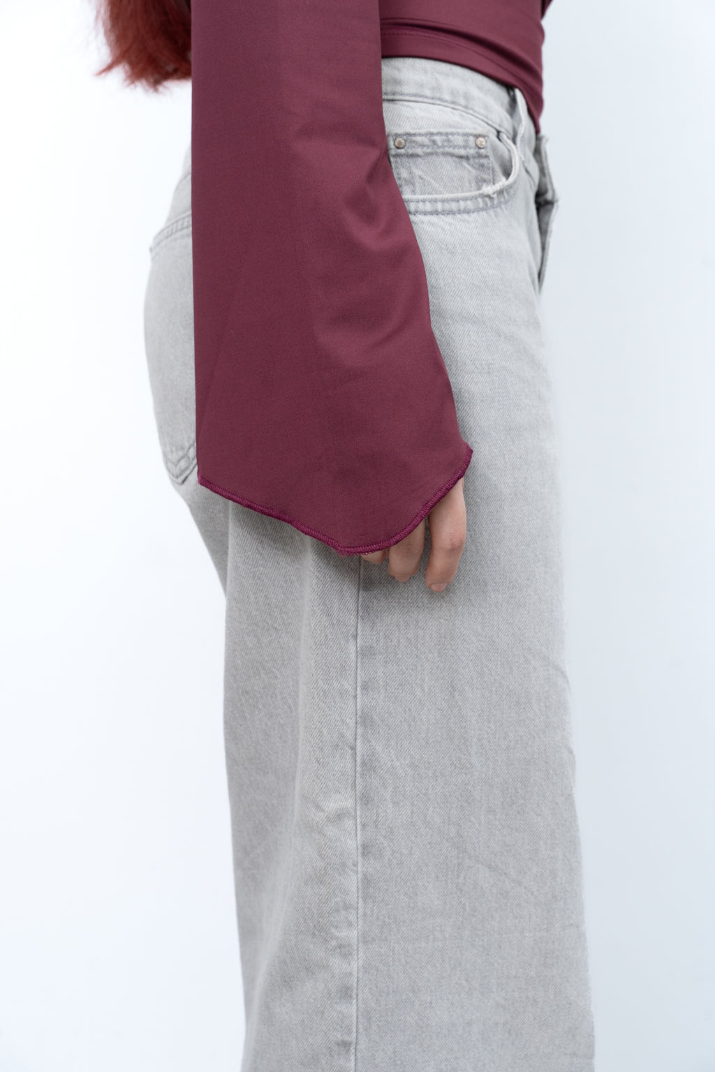 ASYMMETRICAL OFF-SHOULDER TOP - Burgundy